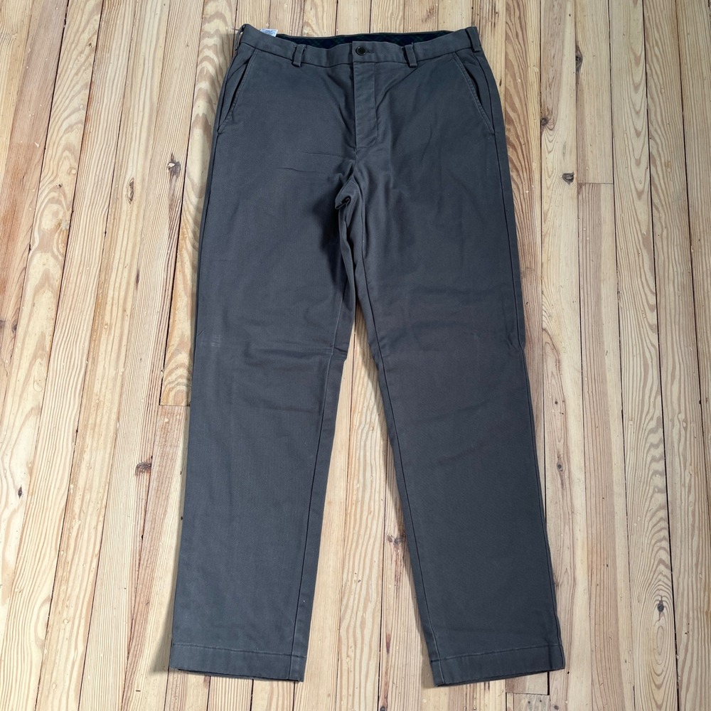 Brooks Brothers Clark Mens Gray Cotton Blend Flat Front Chinos Pants‎ W35 L32